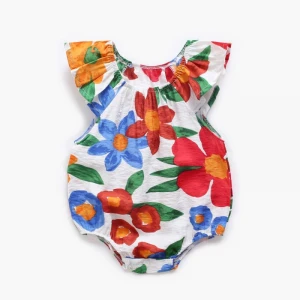 cotton summer baby clothes floral printed toddler baby girls rompers clothing