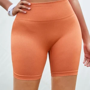 Custom Logo Seamless Solid Colorful Women Sports Striped Scrunch Butt Shorts High Waist Quick Drying Yoga Shorts