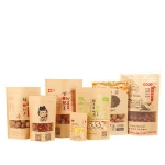 Custom printed logo kraft paper bread dried fruit snacks zippered bag with a transparent window.