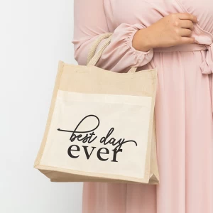 Custom printed white luxury eco-friendly reusable supermarket shopping tote beach wedding favors burlap jute gift bags