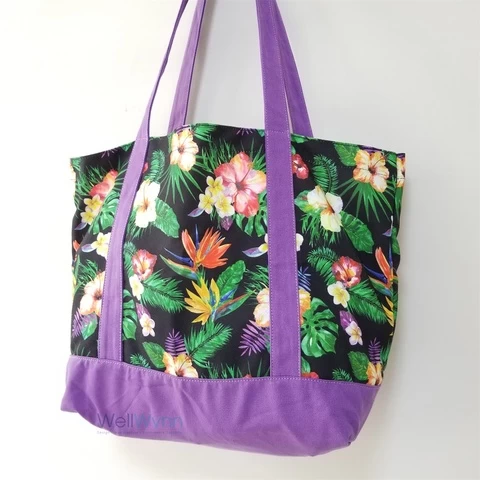 Custom Promotional All Over Digital Full Color Floral Printed Heavy Duty Canvas Tote Bag With Logo Print