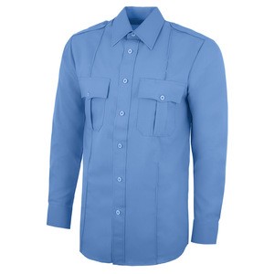 Customized Logo Available Long Sleeve Buttons Up Two Chest Pockets Light Blue Security Guard Uniform Shirt With Epaulets