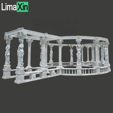 Customized luxury Hand Carved garden decoration white marble statue gazebo for sale