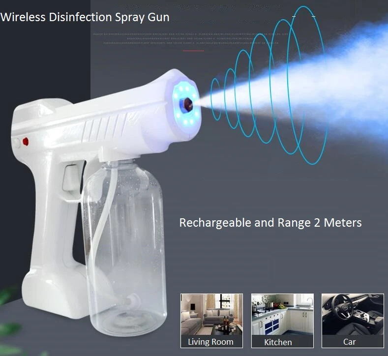 Disinfection Atomization Portable Sterilizer Atomization Spray Gun Wireless Rechargeable Nano Blue Light Spray Machine