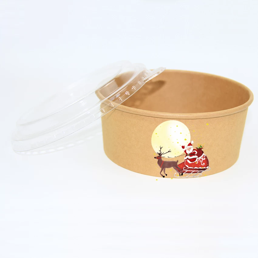 Disposable paper bowl for hot food heatproof withstand high temperature heating in microwave oven brown kraft paper salad bowl