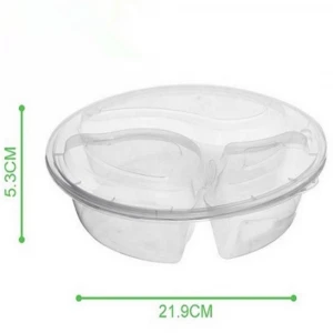 Disposable Three Compartment Round Plastic Food Packaging