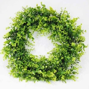 Door Hanging Wall Window and Holiday Wedding Decor Artificial green leaves Christmas Boxwood wreath with hanging ribbon