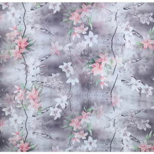 Dresses textile Lily floral 100% silk satin custom fabric digital printing silk fabric