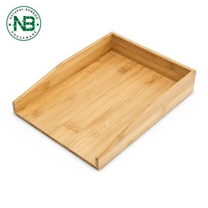 Durable office use bamboo wood paper storage tray letter holder