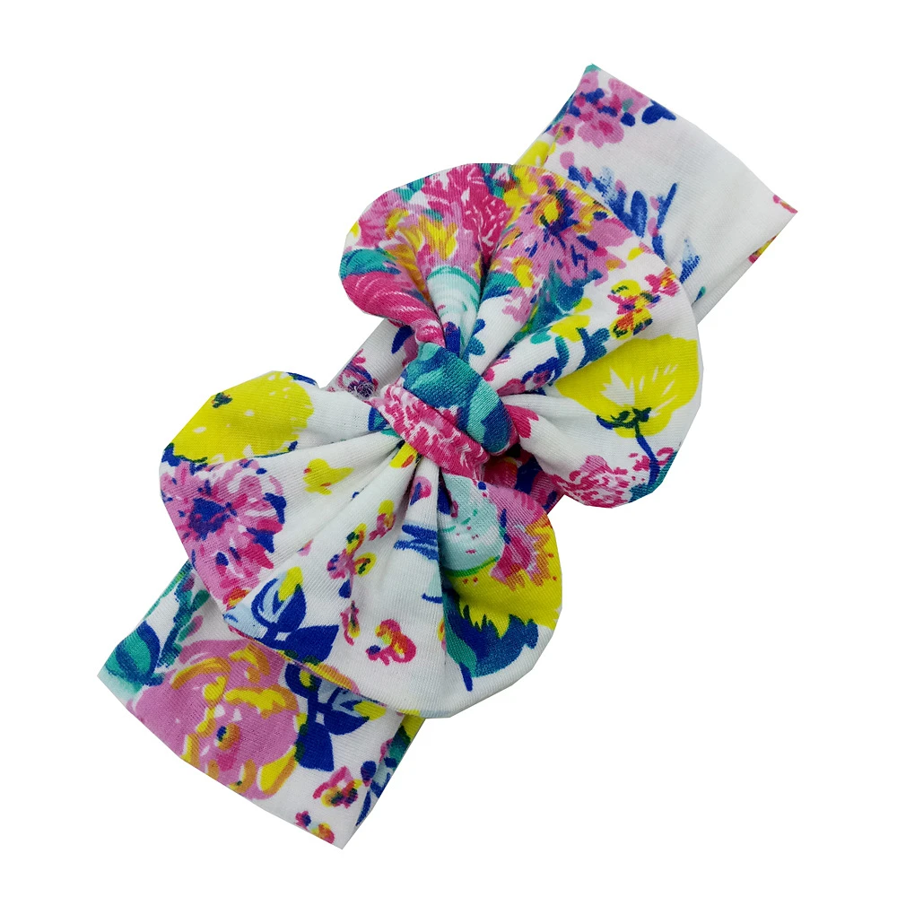 DZ30cute printed girls hairband with fashion colorful bowknot stretchable kids headbands