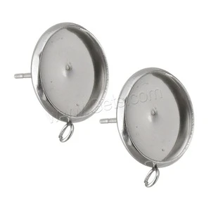 earring stud components Stainless Steel with loop & original color Hole:Approx 2mm 1305767