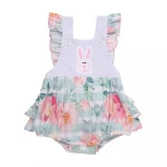 Easter bunny toddler baby rompers newborn bodysuits buttons baby clothes rompers kids clothing girls ruffle romper