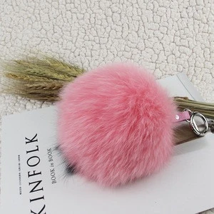 Elegant Fox Plush Fur Keychain Genuine Bag Charms Fluffy Animal Pom Poms