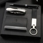 embossed custom logo card holder pen keychain custom printed men gift set promotional