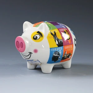 Factory direct creative pig shaped printing ceramic money box