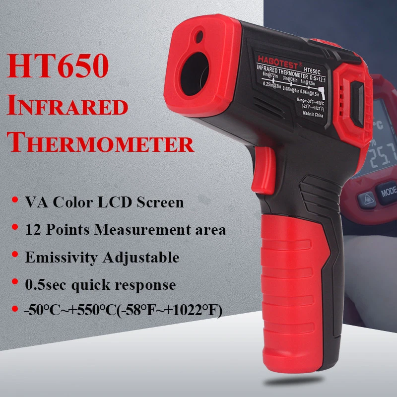Factory Direct Habotest Ambient Humidity Infrared Laser Thermometer Temperature gun with CE