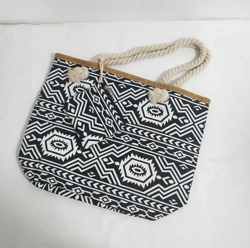 Factory Made Recyclable Logo Print Black Pattern Beach Canvas Tote Bag
