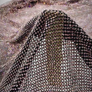 Factory Supply Fashion Hotfix Rhinestone Pink Crystal Mesh Fabric