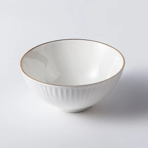 Factory Wholesale Yayu ceramic high quality gold rim deep elegant bowl salad fruit mixing dessert bowls porcelain tableware set