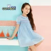 Fashion A-Line Floral Petal Sleeve Turn-Down Collar Wholesale Cotton Smocking Summer Girl Dress