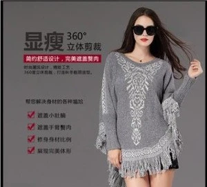Fashion design new plus size knitwear woman tassels cape casual latest vintage sweaters