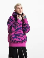 Fashion men garment street wear custom color block long sleeve cotton camo hoodie