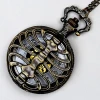Fashion Quartz Bronze Skull Hollow Skeleton Vintage Clock men Necklace Chain Pendant Fob pocket Watch
