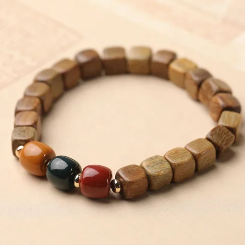 Fashion retro box sandalwood beads bracelet couple jewelry string elastic rope national wind handmade accessories jewelry