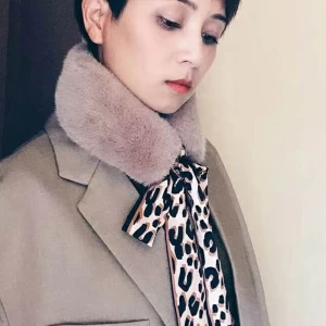 Fashion women faux fur rabbit hair winter leopard scarf neckerchief long scarf manufacturers