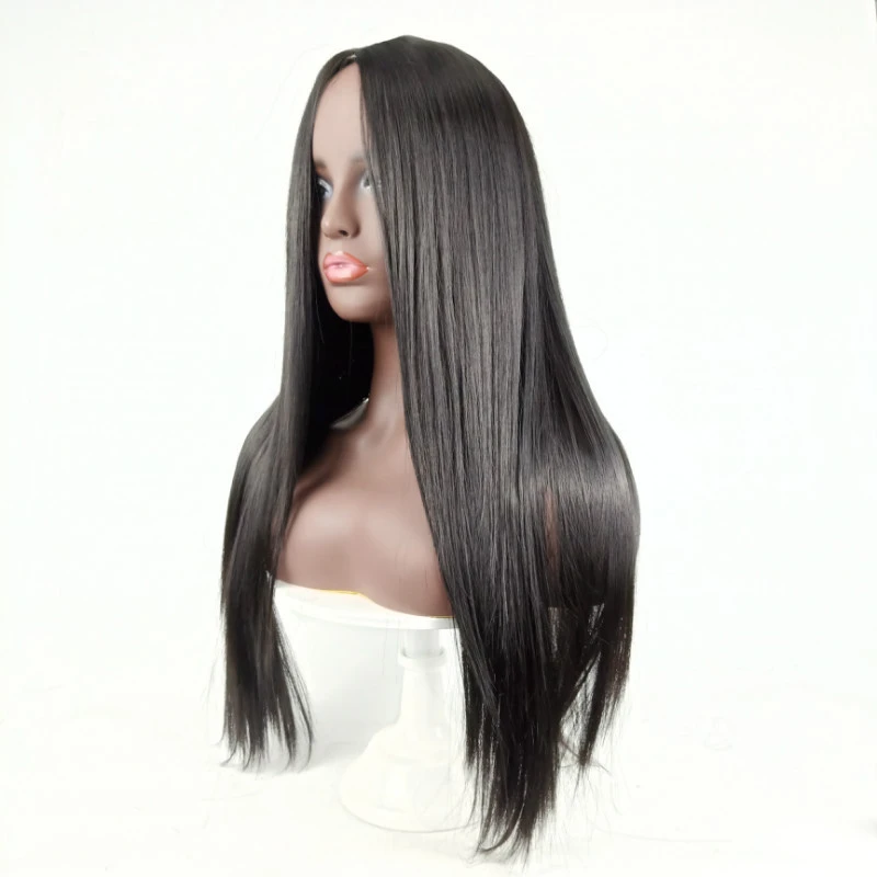 Female black African wig with long straight hair wig Synthetic Hair Head Long Hair Wig