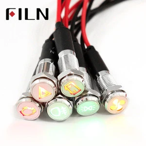 FILN 8mm panel 12v indicator light with symbol 24v 110v 220v metal red yellow blue green led signal light  with 20cm cable
