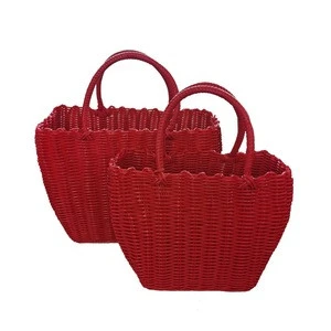 foldable colorful PP pipe woven toy storage baskets plastic wire knitted laundry hamper bin beach tote shopping basket bag