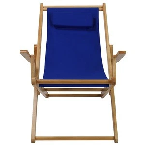 Foldable Outdoor Poplar Wood Blue Sling Beach Chair