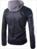 Foreign trade fashion slim hooded fake two mens motorcycle leather jacket youth leather jacket
