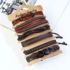 Free size wax cord braided alloy infinity leather bracelet set accessories