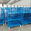 Galvanized Electrostatic Powder Spray Q235 Material Folding Steel Wire Mesh Trolley Four-Wheel Roll Container Available Sale