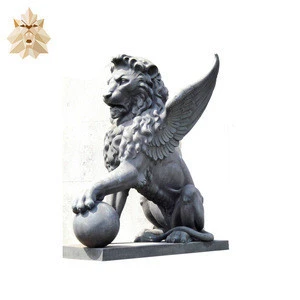 Garden Decoration Stone Animal Sculpture Hand Carved Outdoor Stone Wings Lion Statue For Sale NTBM-L374A