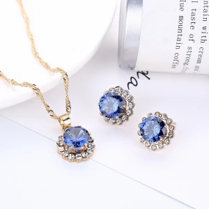 Gemstone Pendant Necklace Romantic Crystal Women Bride Wedding Jewelry  Romanesque Diamond Earrings And Necklace Jewelry Set