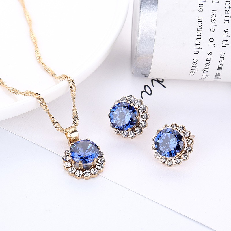 Gemstone Pendant Necklace Romantic Crystal Women Bride Wedding Jewelry  Romanesque Diamond Earrings And Necklace Jewelry Set