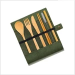 Gift Custom Made Bamboo Knife, Fork, Spoon, Bamboo Straw,  Collection Of Travel Tableware Set