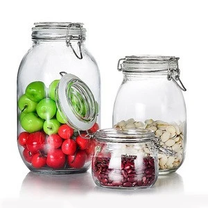 Glass Food/Honey/Candy Storage Jar Big Clear Glass Jar With Hinged Clamp Lids