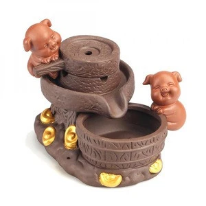 Gold Ingot Lucky Pig Ceramic Backflow Incense Burner with 10pcs Incense Cones 664894