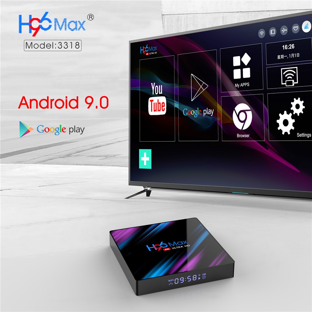 H96 Max 4GB 64GB Android TV Box RK3318 8K 4K HD Smart TV Set Top Box with Gigabit RJ45 Ethernet 5GHz WiFi