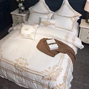 Hafei luxury white embroidery bed sets wedding bedding sets