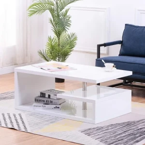 High Gloss Coffee Table Modern Rectangular Sofa with 2 Tier Storage Shelf Center Tea Table for Living Room Home Office