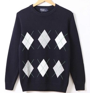 high quality american british gray black 100% pure cotton mens golf argyle sports sweater
