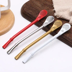 High quality drinking bombilla tea straw for bar accessories  yerba mate straw filter spoon/stainless steel straw spoon