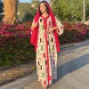 High Quality Dubai Jalabiya Indie Folk Maxi Dress For Women Fashion Muslim Ribbon V Neck Moroccan Turkey Arabic Islamic Clothing