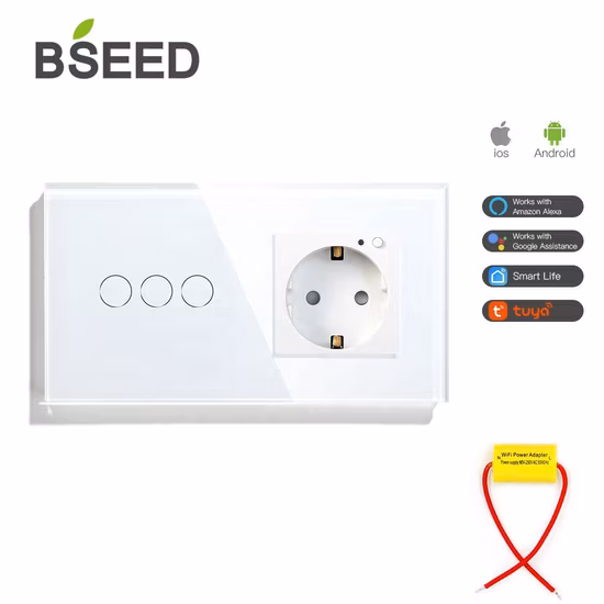 High Quality Glass Screen Touch Panel 157mm Smart WiFi Modular Touch Light Switch 3G 1W+ EU Wall Switch Smart Home Socket