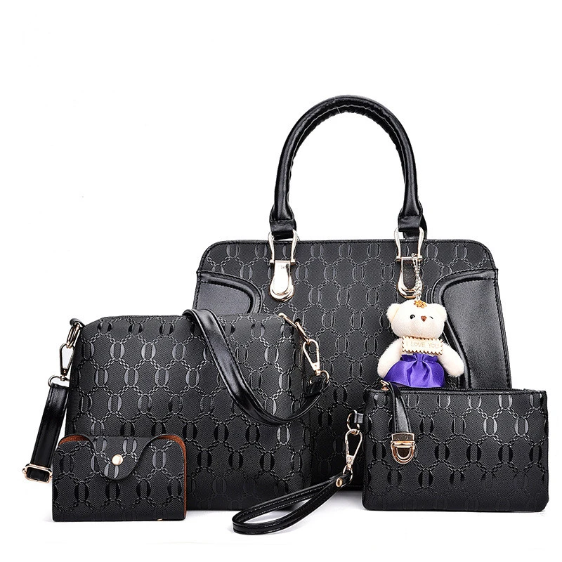 High quality luxury design elegant simple PU leather 4 pieces hand bag set
